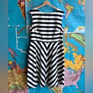 Boden Black and White Striped Sleeveless Fit & Flare Dress